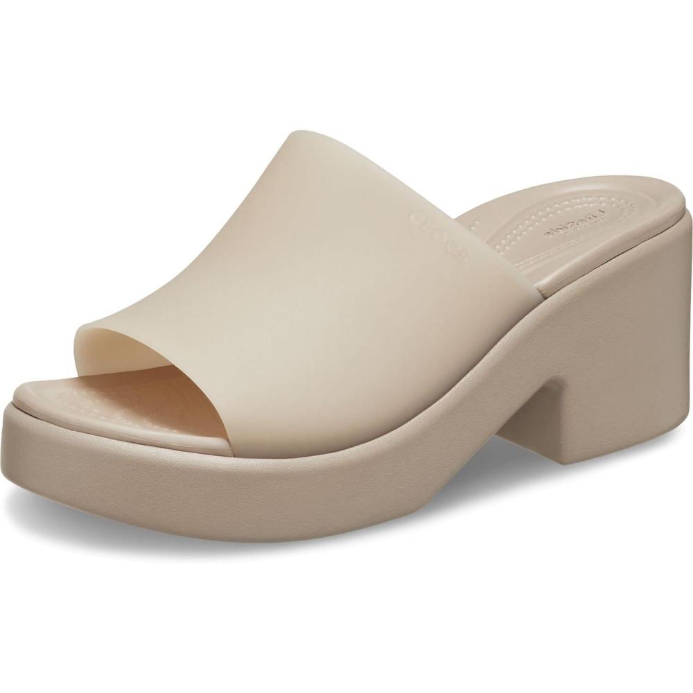 image:imageCrocs Womens Brooklyn Slide Heel SandalsTaupe
