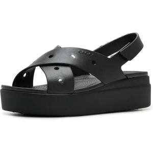 Crocs Women’s Brooklyn 4U Low Wedges, Platform Wedge Sandals for Women(Black/Cross-strap)