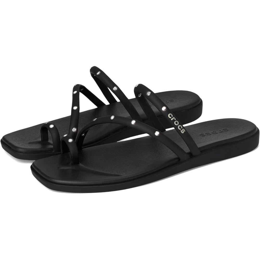 image:imageCrocs Womens Miami Toe Loop Sandal FlatBlack Studs