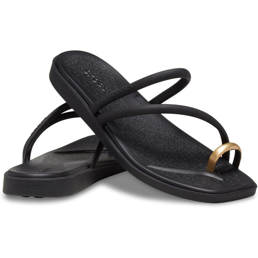 image:imageCrocs Womens Miami Toe Loop Sandal FlatMetallic Black