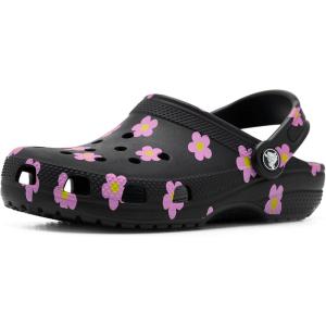 Crocs Unisex-Child Classic Graphic Clog(Black/Flowers)