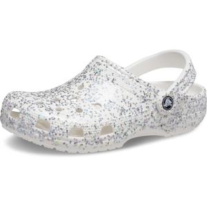 Crocs Unisex Adult Classic Glitter Clogs(White/Silver Glitter)