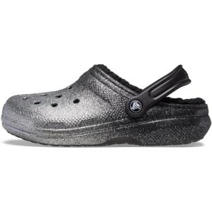 Crocs Unisex Adult Classic Lined Clog Fuzzy Slippers(Black/Sliver Glitter)