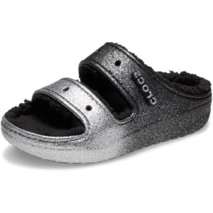 Crocs Classic Cozzzy Sandals(Black/Silver Glitter)