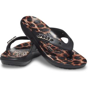 Crocs Unisex’s Classic Flip Flops(Black/Leopard)