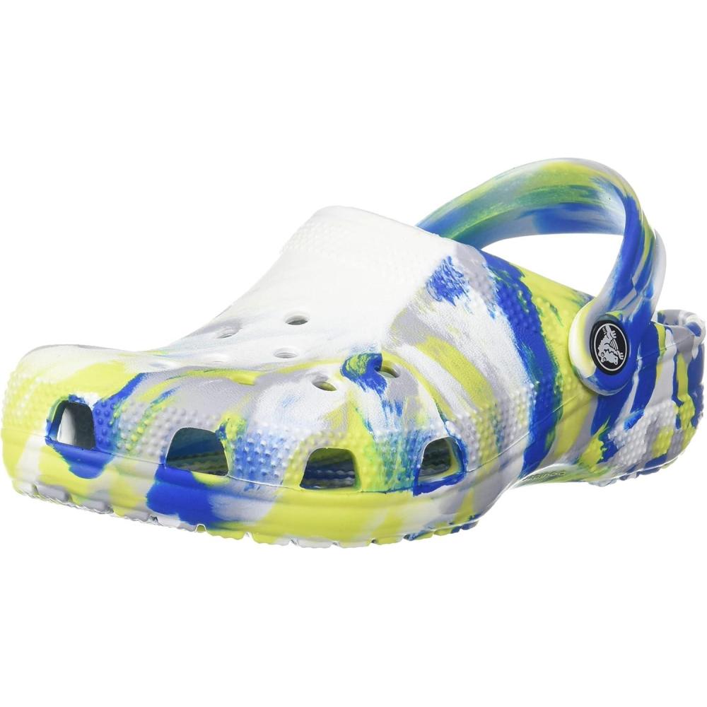 image:imageCrocs UnisexChild Classic Watercolor Marbled ClogWhiteBright Cobalt