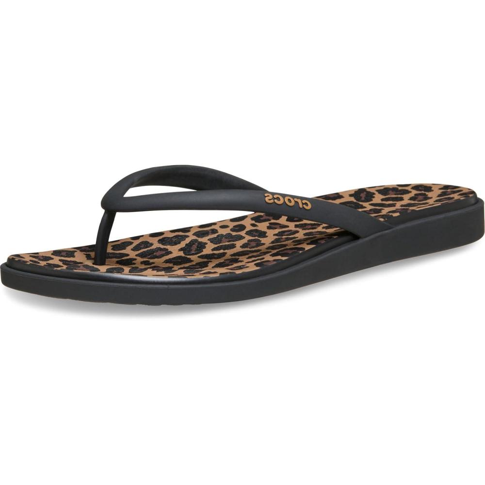 image:imageCrocs Miami Round Toe Flip Flop SandalsBlackSepiaLeopard
