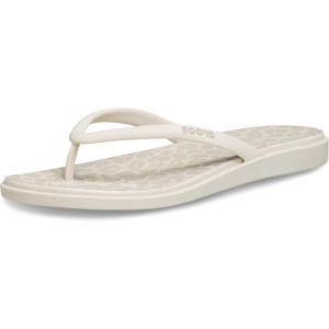 Crocs Miami Round Toe Flip Flop Sandals(Almond Tint/Leopard)