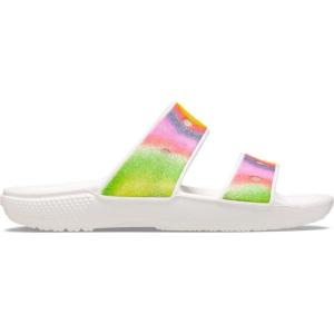 Crocs Unisex-Adult Classic Slide Sandal(White/Spray Dye)